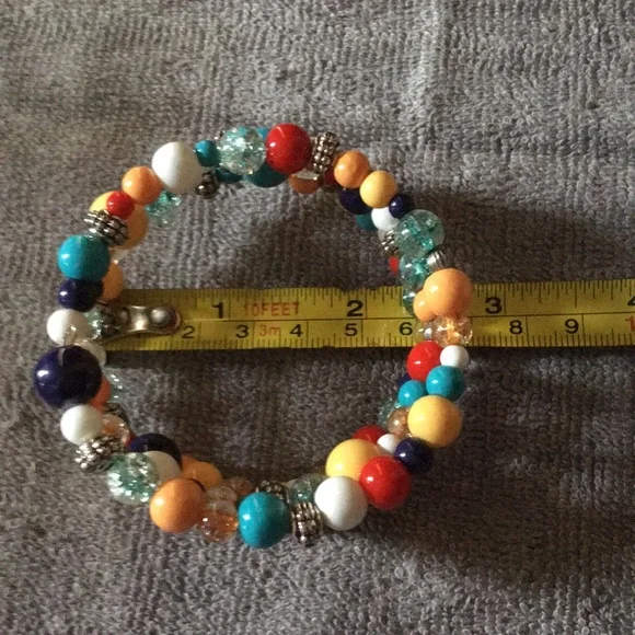 🌟Chunky and Funky Colorful Beaded Memory Wire Wrap Bracelet Artisan Glass - Picture 4 of 5